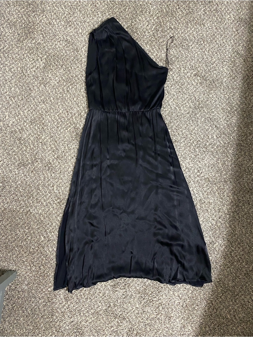 One-Shoulder Black Satin Evening Dress